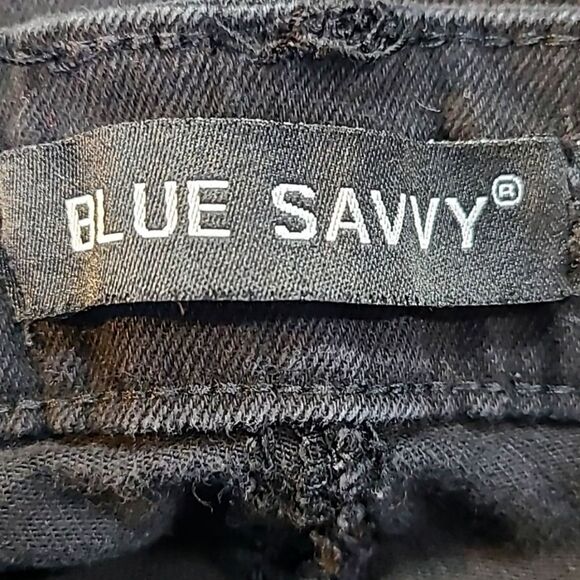 Blue Savvy Black Ripped Straight Leg Jeans, Fringe Hem, Size 20 - Picture 9 of 10